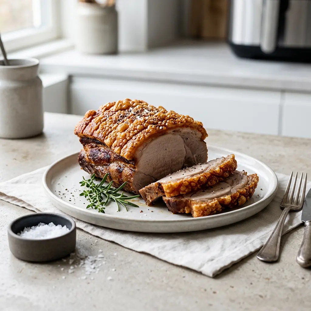 Foto av Fläskstek med svål i airfryer med färdiglagat kött från airfryer