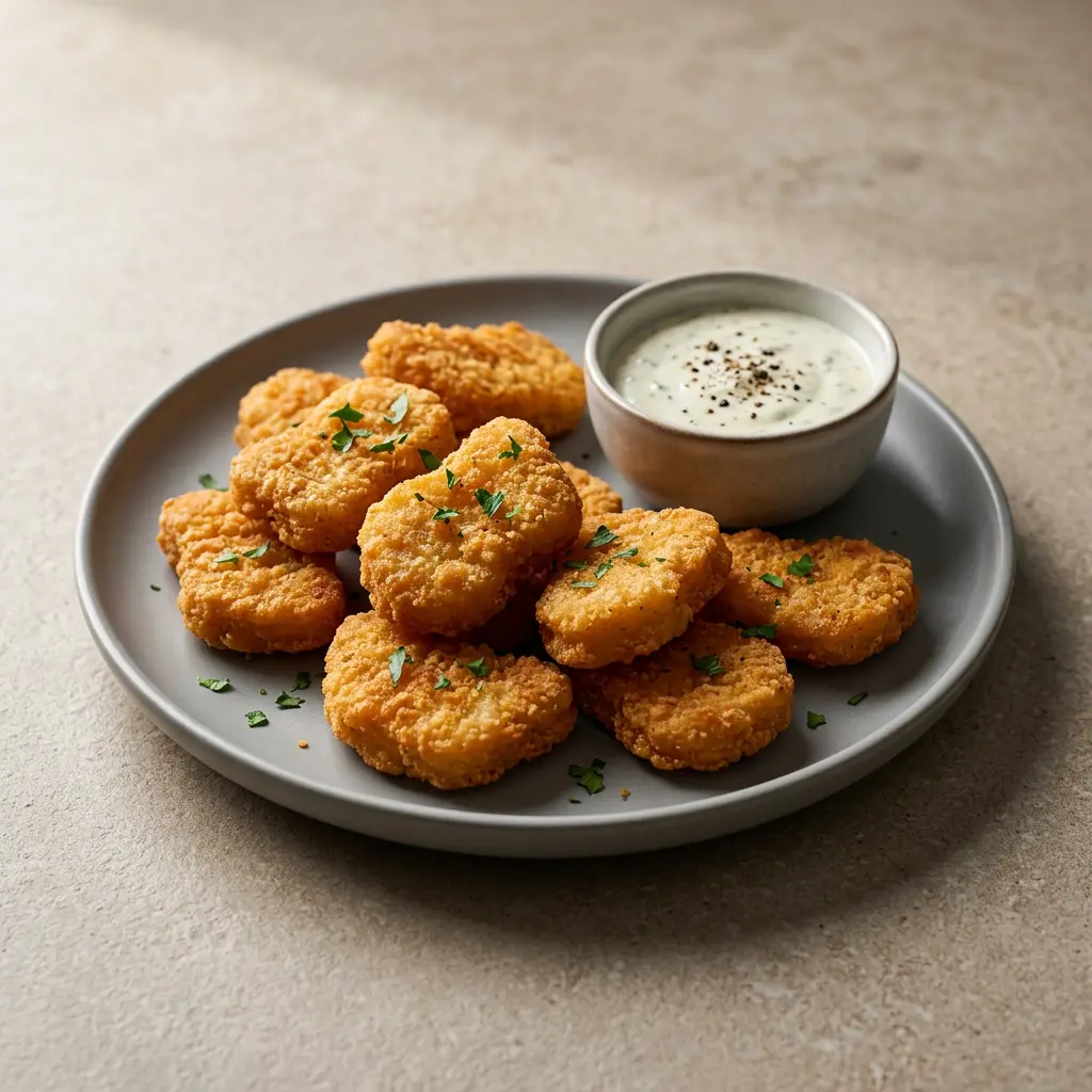 Foto av Frysta kycklingnuggets i airfryer med färdiglagad fågel från airfryer