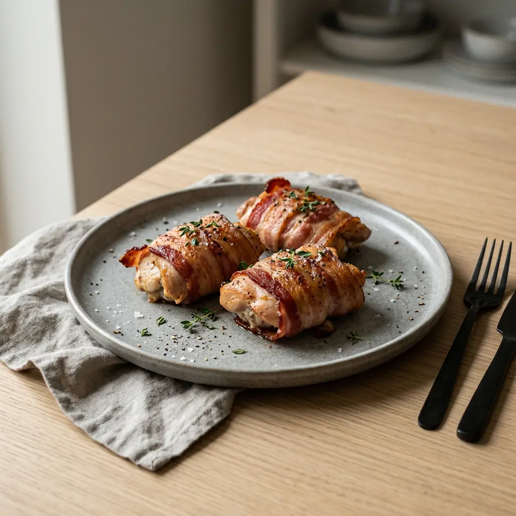 Foto av Kyckling med bacon i airfryer med färdiglagad fågel från airfryer