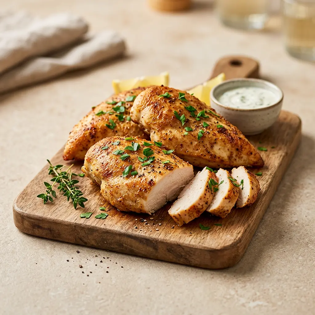 Foto av Kycklingbröst i airfryer med färdiglagad fågel från airfryer