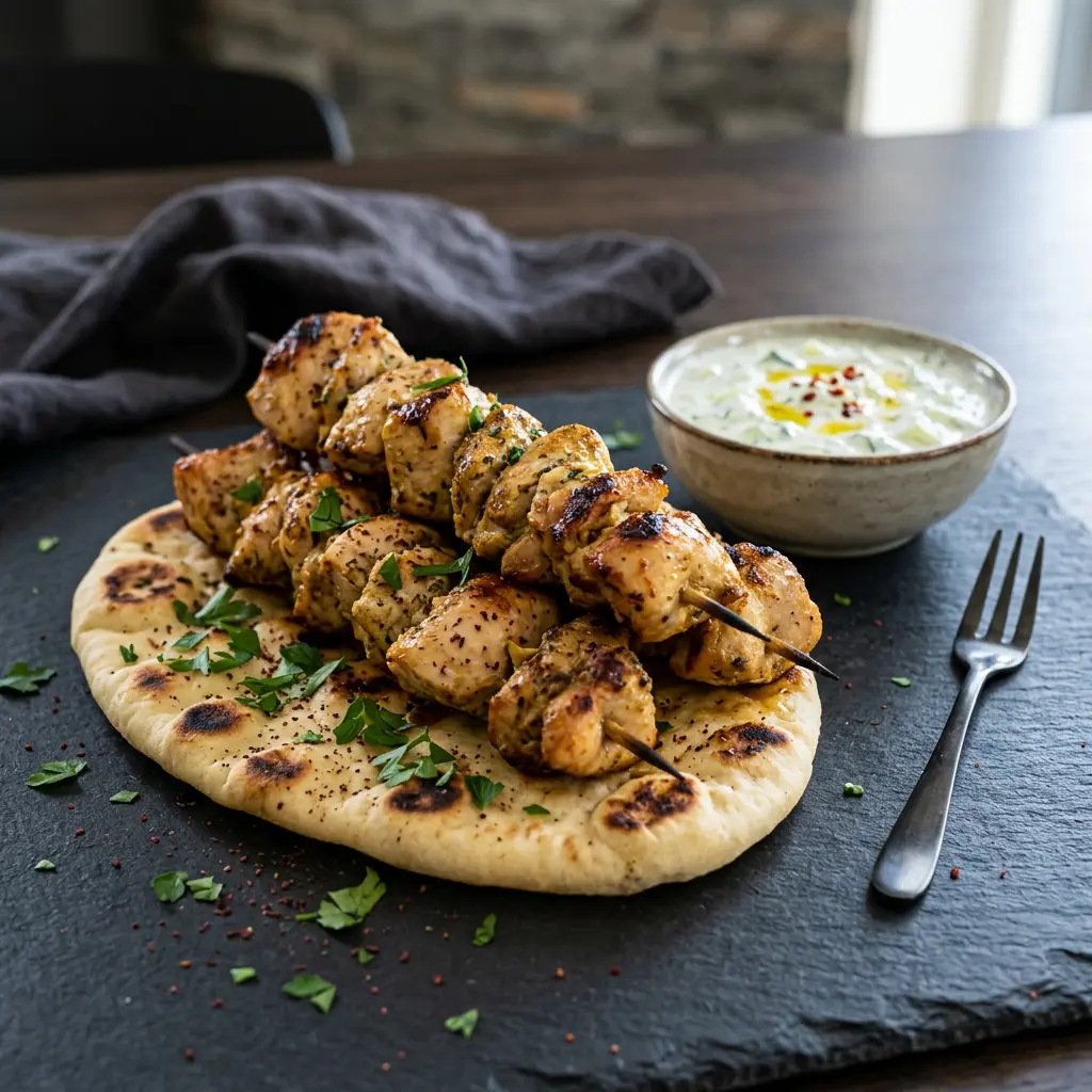 Foto av Kycklingkebab i airfryer med färdiglagad fågel från airfryer