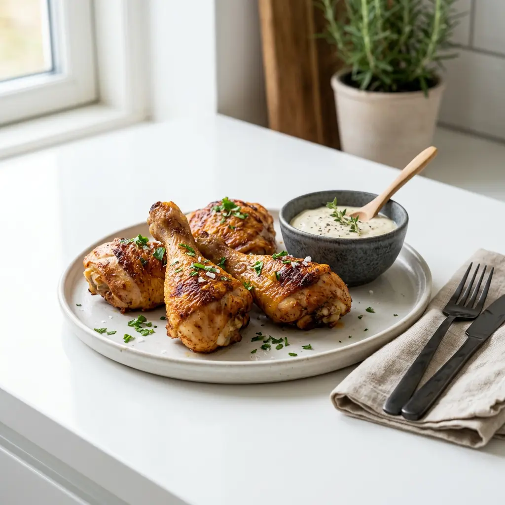 Foto av Kycklingklubbor i airfryer med färdiglagad fågel från airfryer