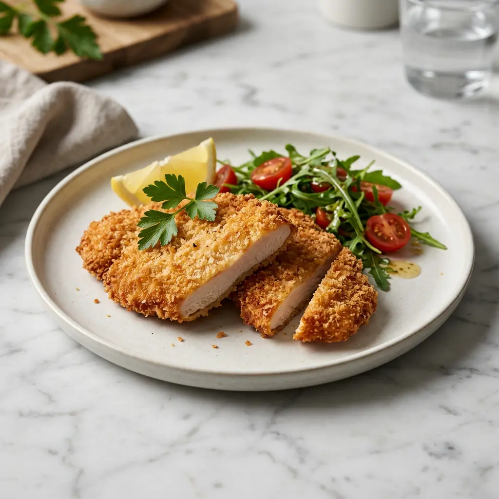 Foto av Kycklingschnitzel i airfryer med färdiglagad fågel från airfryer