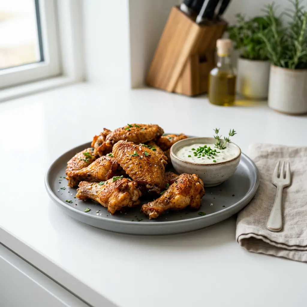 Foto av Kycklingvingar i airfryer med färdiglagad fågel från airfryer