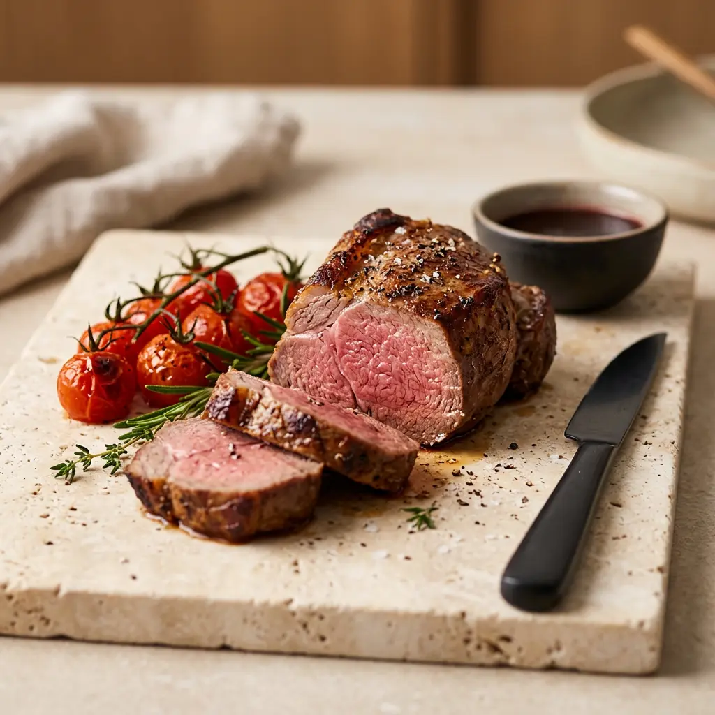 Foto av Lammfilé i airfryer med färdiglagat kött från airfryer