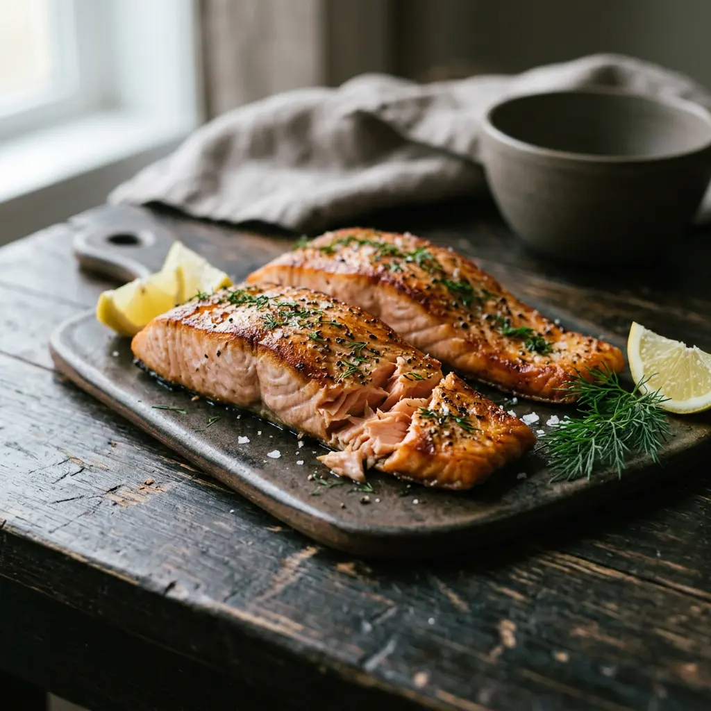 Foto av Lax i airfryer med färdiglagad fisk eller skaldjur