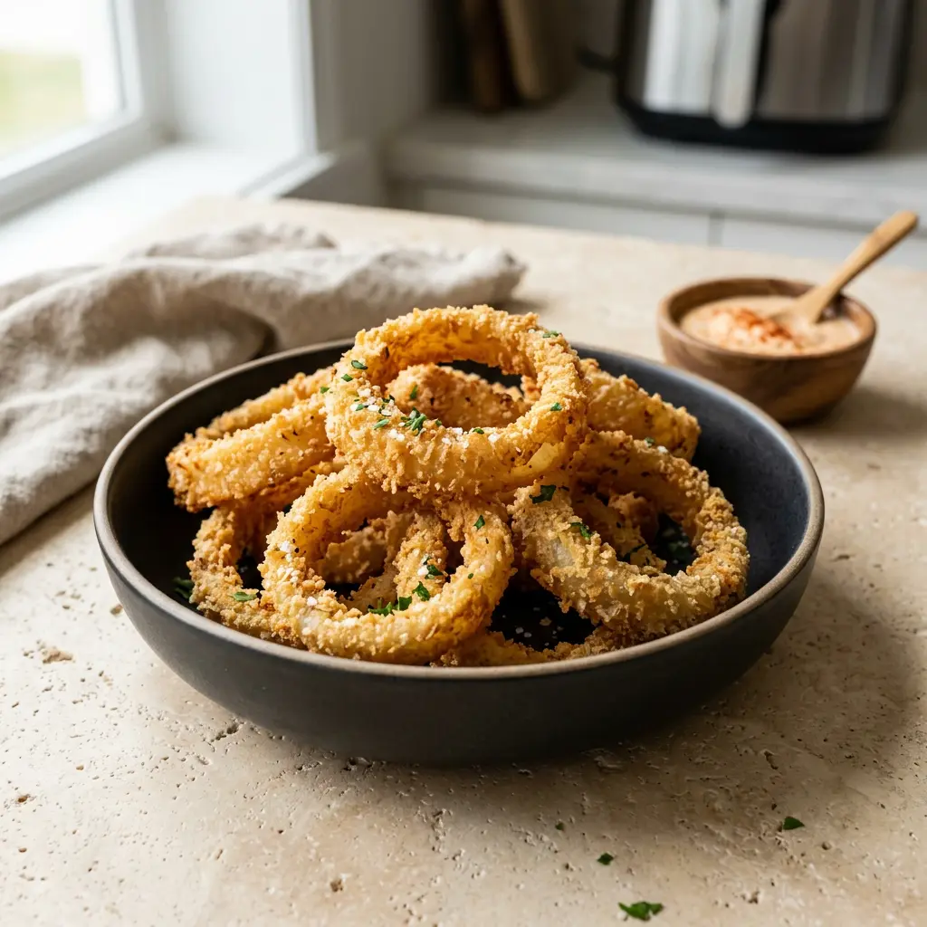 Foto av det färdiga receptet Lökringar i airfryer