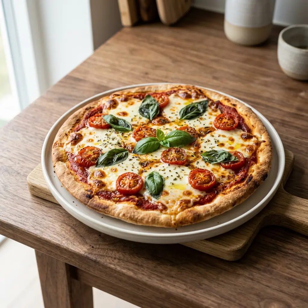 Foto av Pitapizza i airfryer som färdigt bröd eller bakverk från airfryer