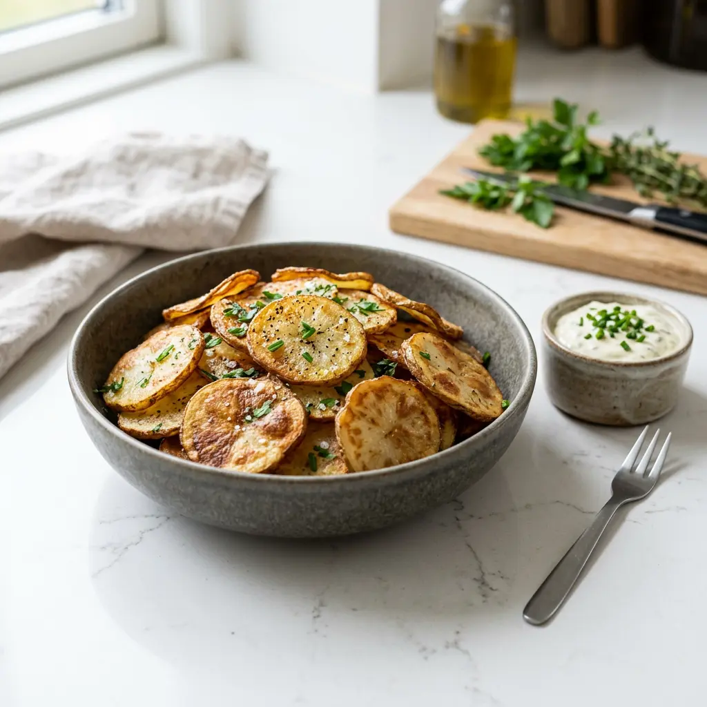 Foto av Potatisskivor i airfryer med krispigt resultat från airfryer