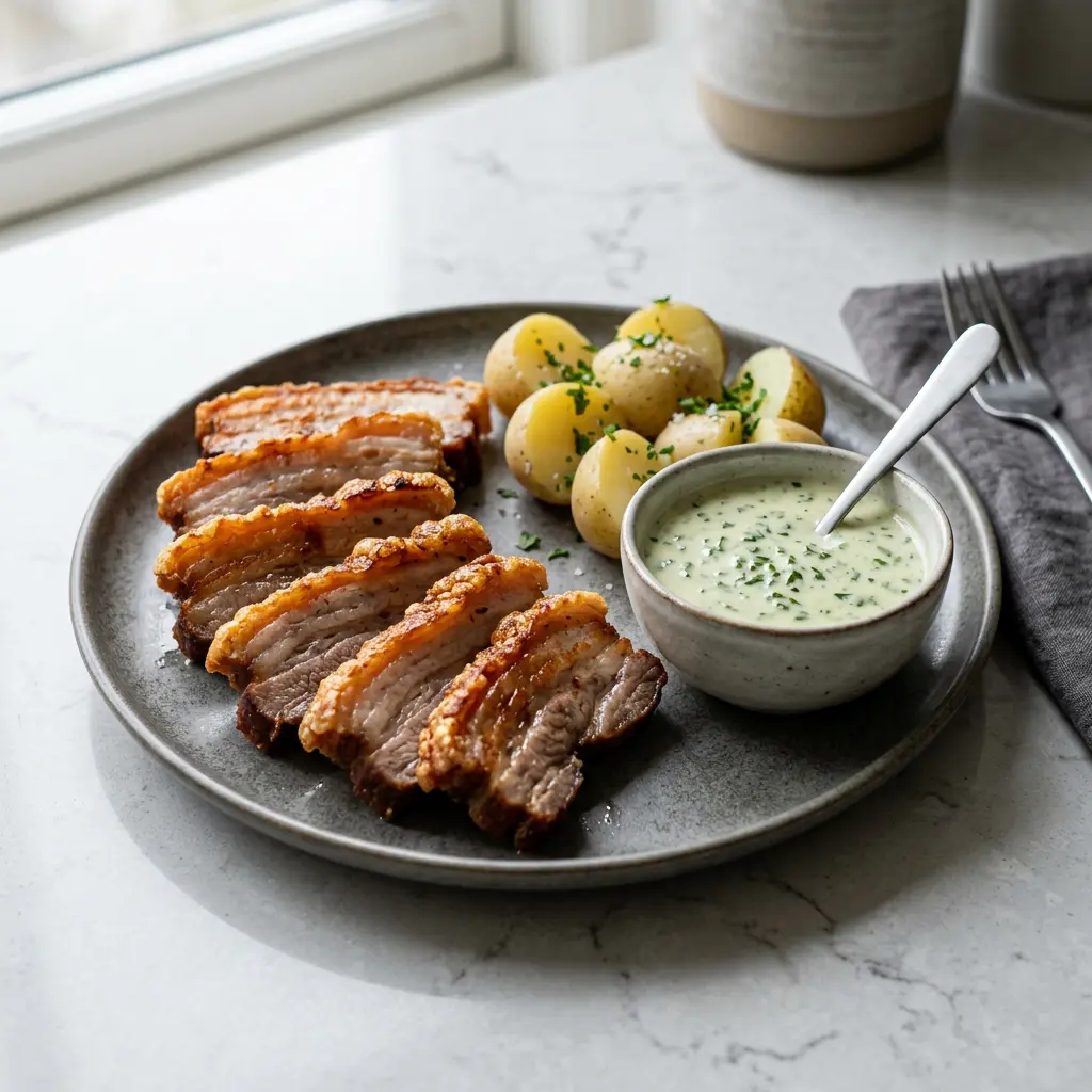 Foto av Stekt fläsk i airfryer med färdiglagat kött från airfryer