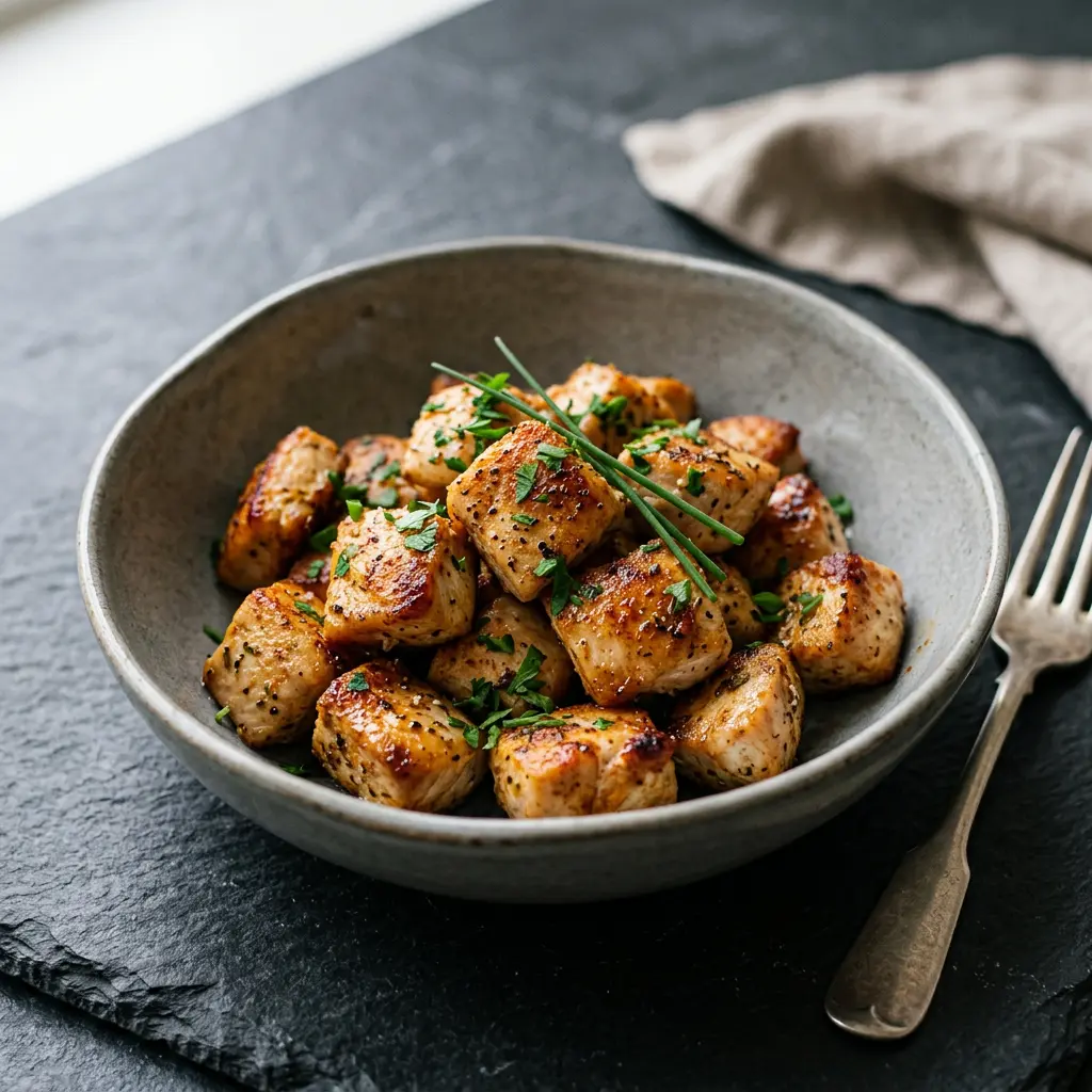 Foto av Tärnad kyckling i airfryer med färdiglagad fågel från airfryer