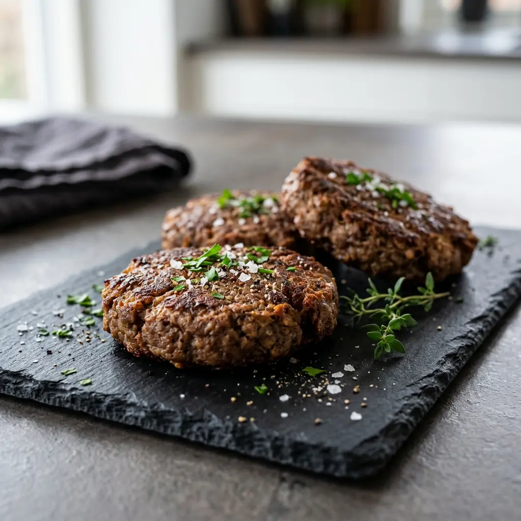 Foto av Vegetariska burgarbiffar i airfryer med färdiglagat kött från airfryer