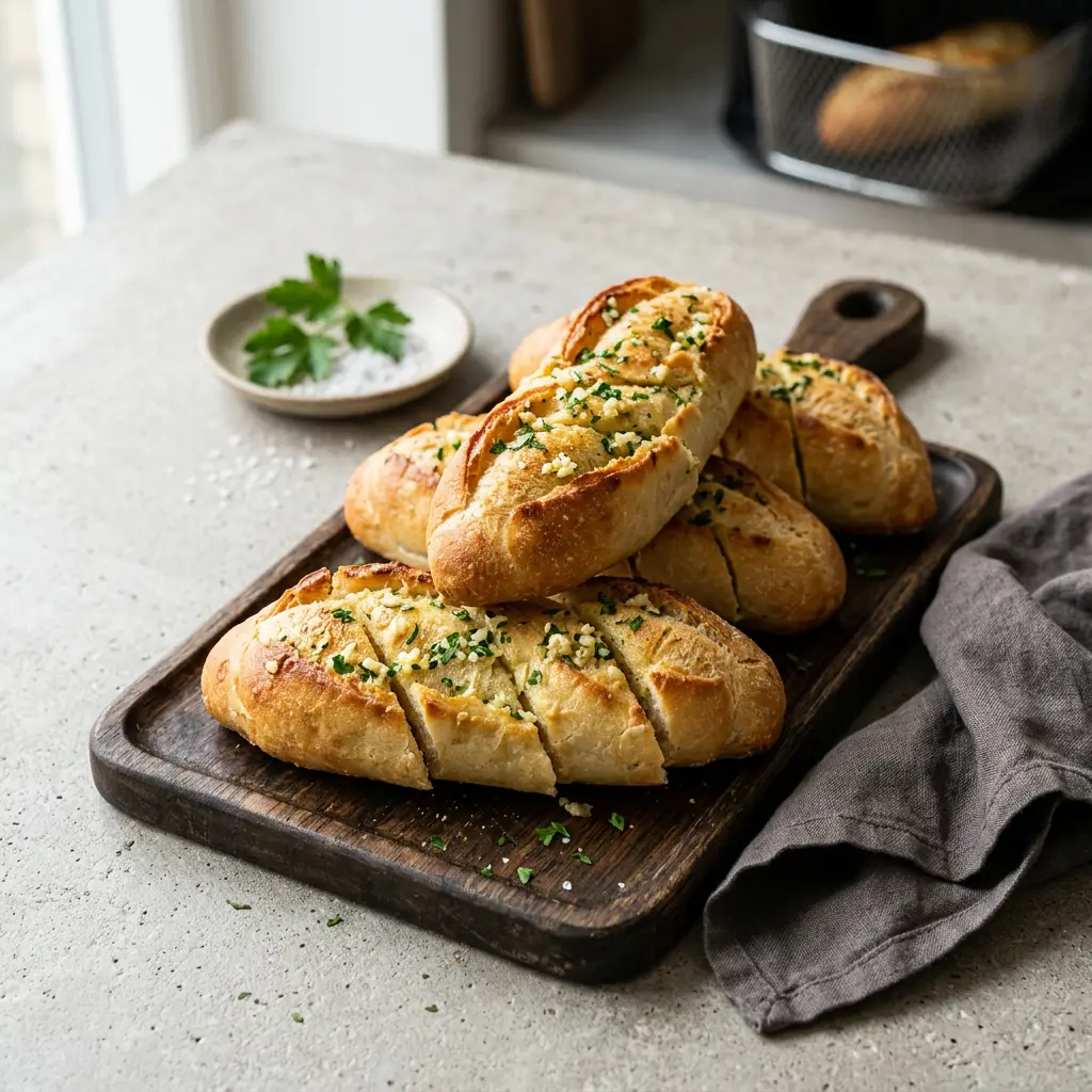 Foto av det färdiga receptet Vitlöksbaguetter i airfryer