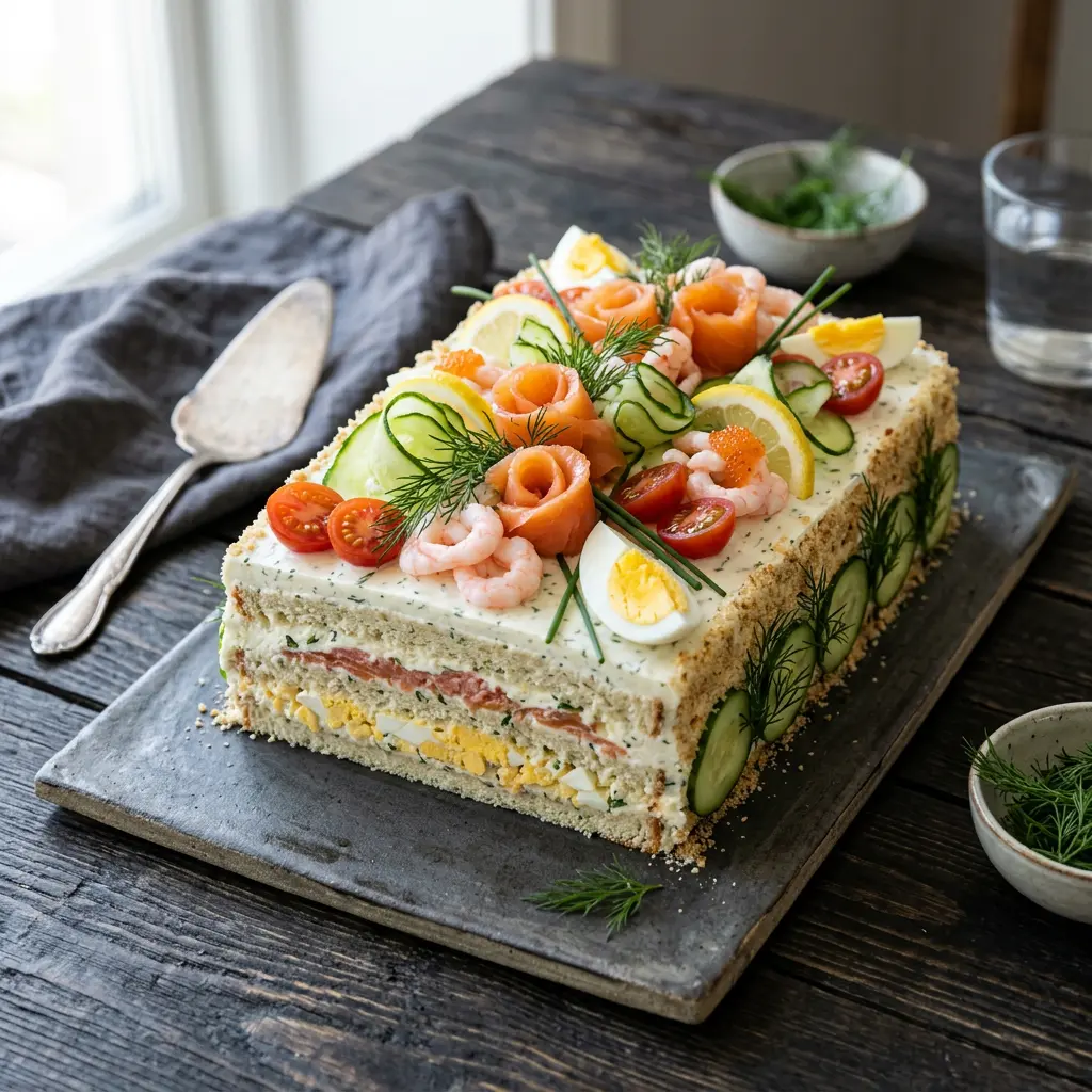 Foto av Smörgåstårta redo att serveras